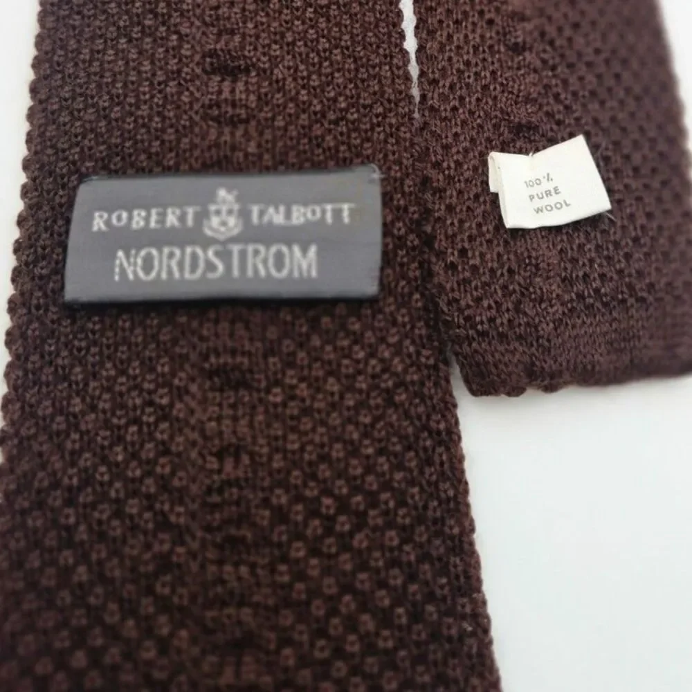 Robert Talbott Nordstrom Brown Knit Tie 100% Wool Square Bottom Slim Necktie